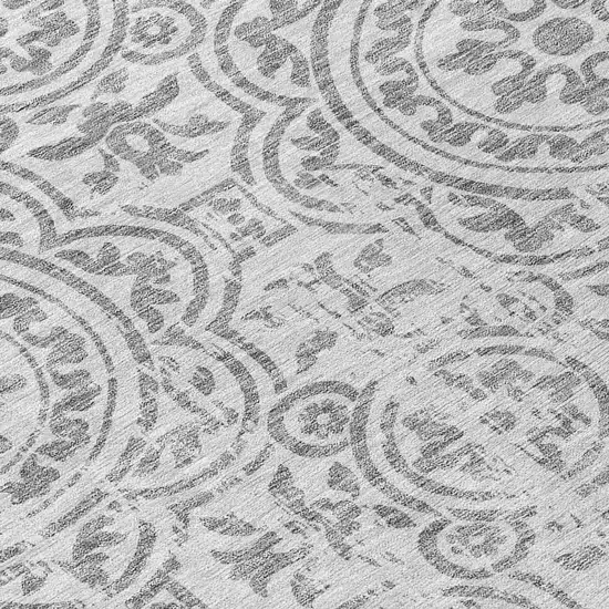 8' Silver And Gray Round Medallion Washable Indoor Outdoor Area Rug Photo 8