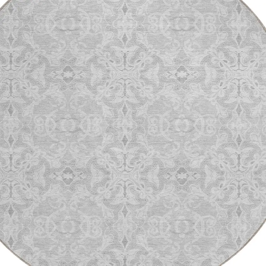 8' Silver And Gray Round Medallion Washable Indoor Outdoor Area Rug Photo 4