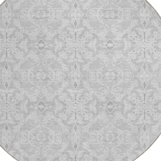 8' Silver And Gray Round Medallion Washable Indoor Outdoor Area Rug Photo 4
