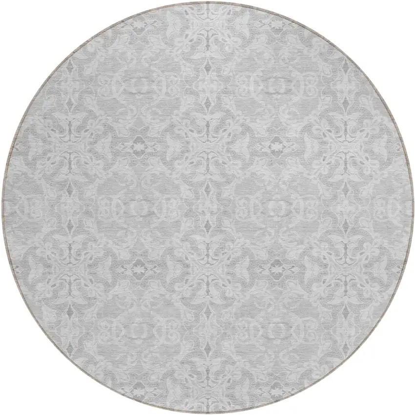 8' Silver And Gray Round Medallion Washable Indoor Outdoor Area Rug Photo 2