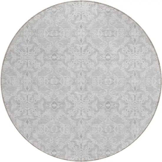 8' Silver And Gray Round Medallion Washable Indoor Outdoor Area Rug Photo 2