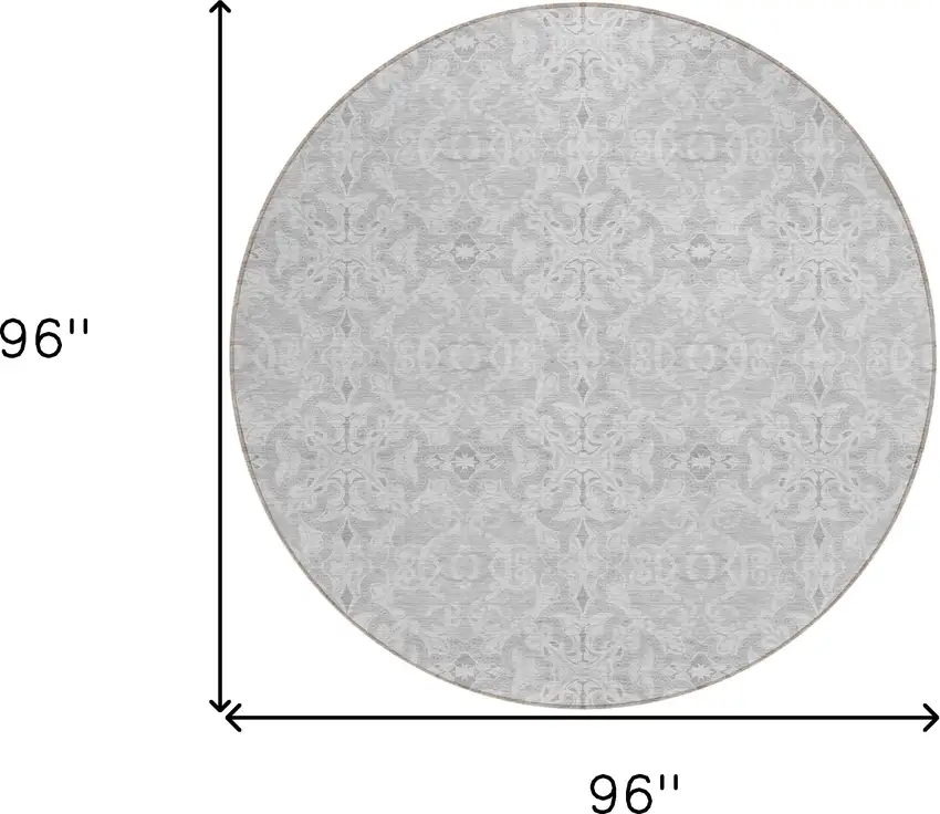 8' Silver And Gray Round Medallion Washable Indoor Outdoor Area Rug Photo 3