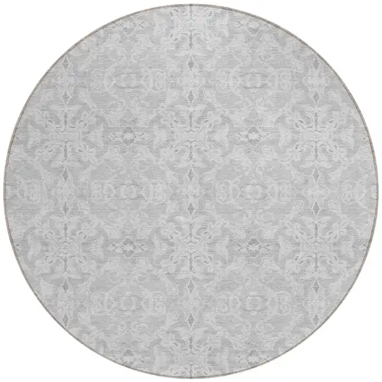 8' Silver And Gray Round Medallion Washable Indoor Outdoor Area Rug Photo 5