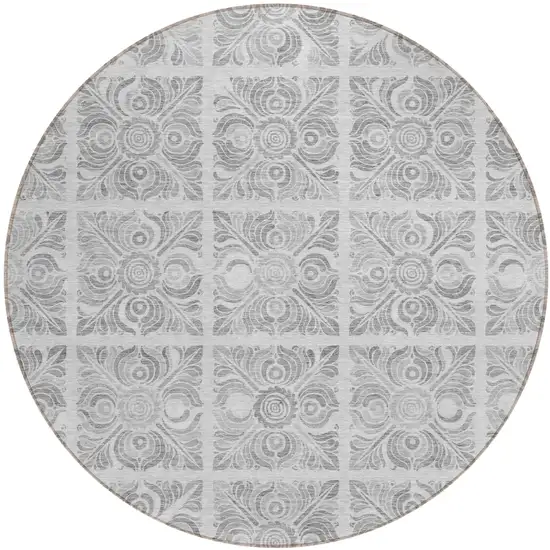 8' Silver And Gray Round Medallion Washable Indoor Outdoor Area Rug Photo 2