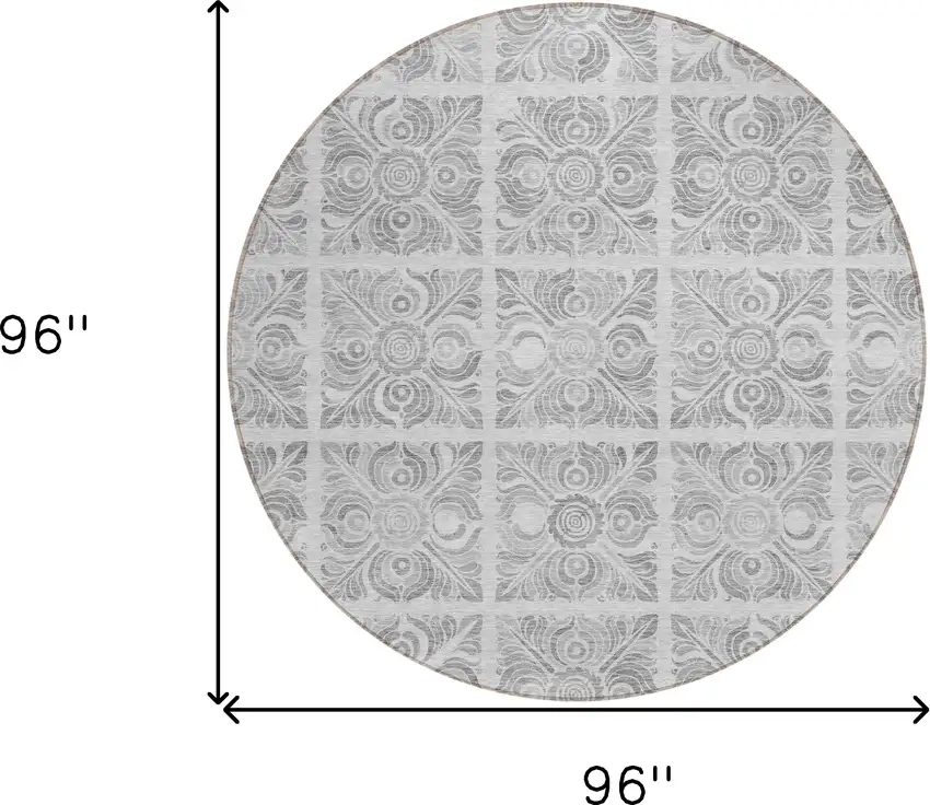8' Silver And Gray Round Medallion Washable Indoor Outdoor Area Rug Photo 3