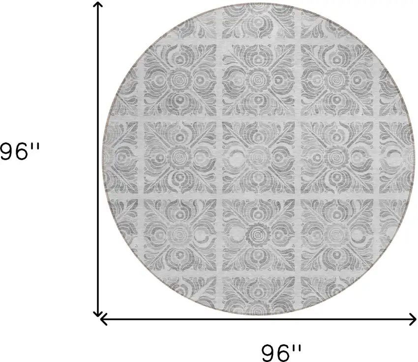 8' Silver And Gray Round Medallion Washable Indoor Outdoor Area Rug Photo 3