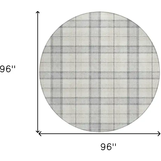 8' Silver And Gray Round Plaid Washable Indoor Outdoor Area Rug Photo 8