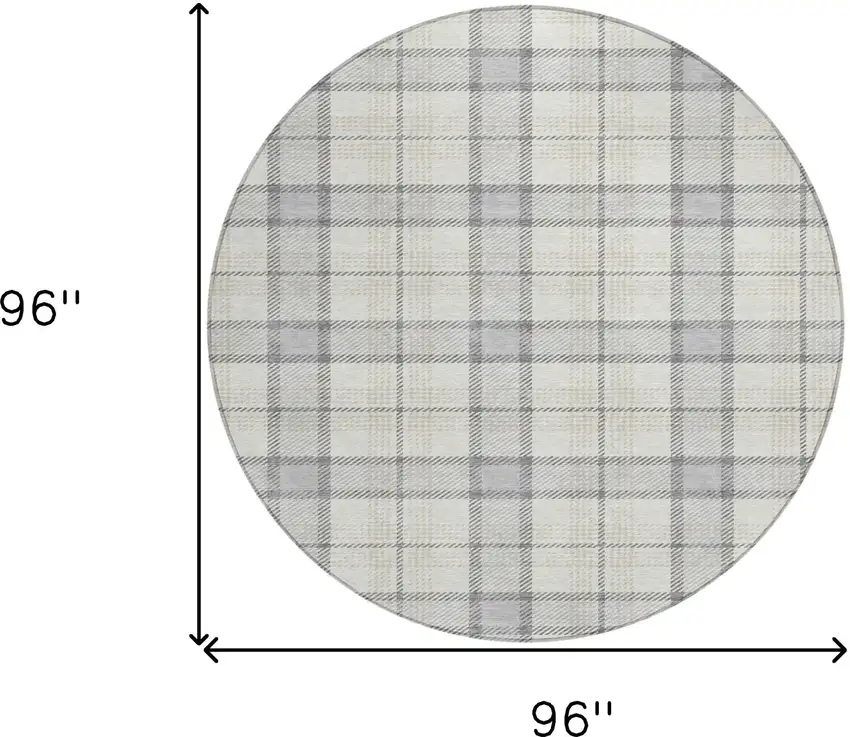8' Silver And Gray Round Plaid Washable Indoor Outdoor Area Rug Photo 8