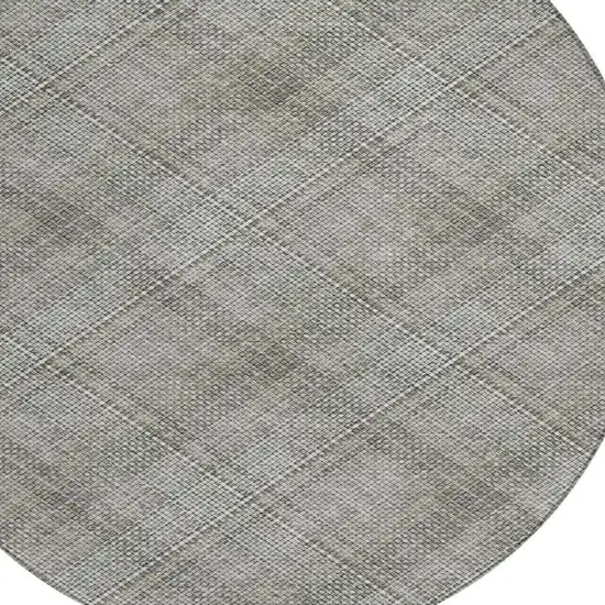 8' Silver And Gray Round Plaid Washable Indoor Outdoor Area Rug Photo 8