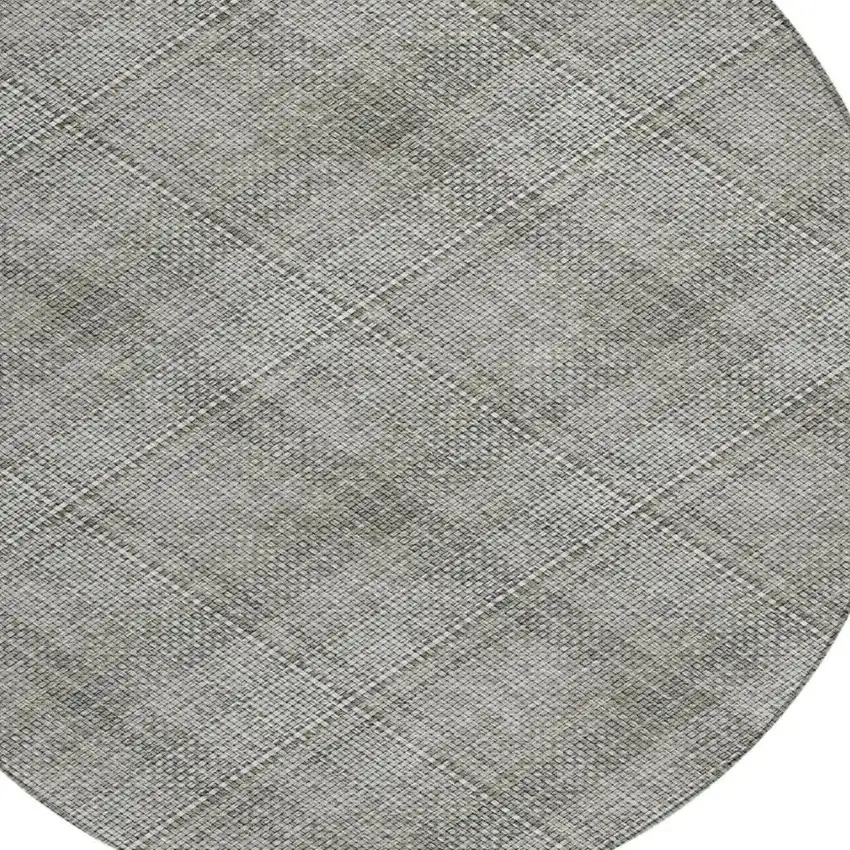 8' Silver And Gray Round Plaid Washable Indoor Outdoor Area Rug Photo 8