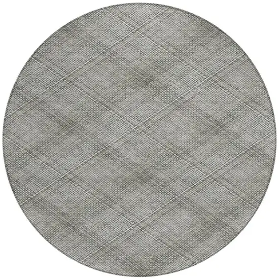 8' Silver And Gray Round Plaid Washable Indoor Outdoor Area Rug Photo 1