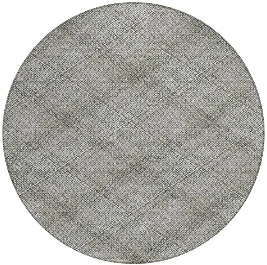 8' Silver And Gray Round Plaid Washable Indoor Outdoor Area Rug Photo 1