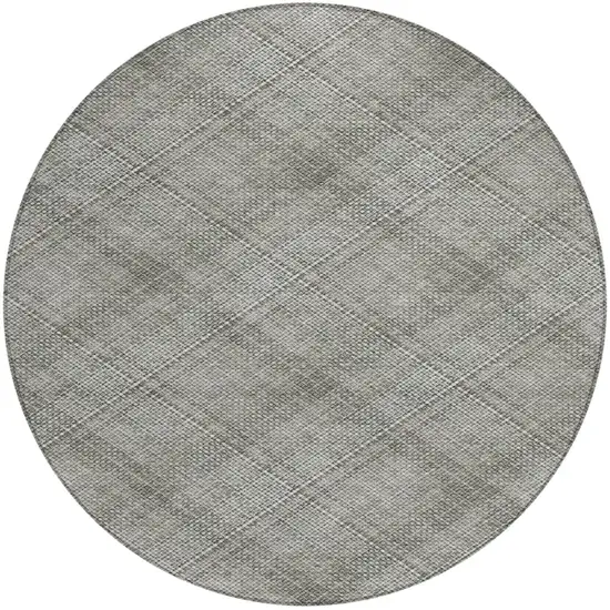 8' Silver And Gray Round Plaid Washable Indoor Outdoor Area Rug Photo 3