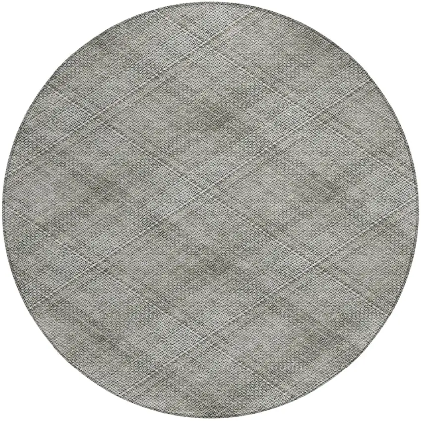 8' Silver And Gray Round Plaid Washable Indoor Outdoor Area Rug Photo 3