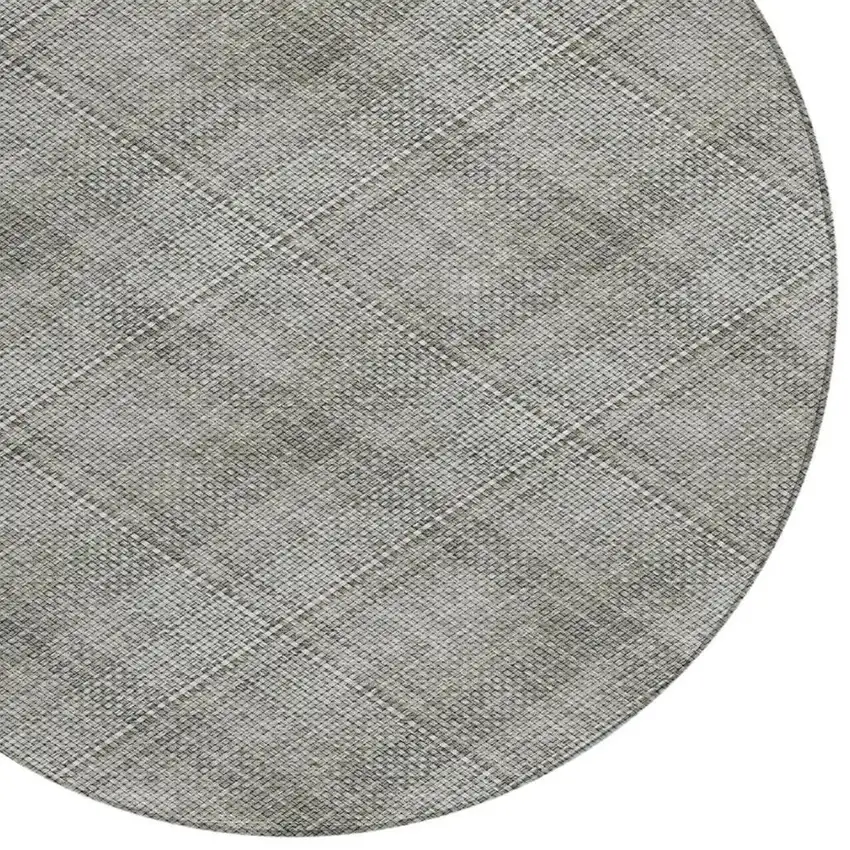 8' Silver And Gray Round Plaid Washable Indoor Outdoor Area Rug Photo 6