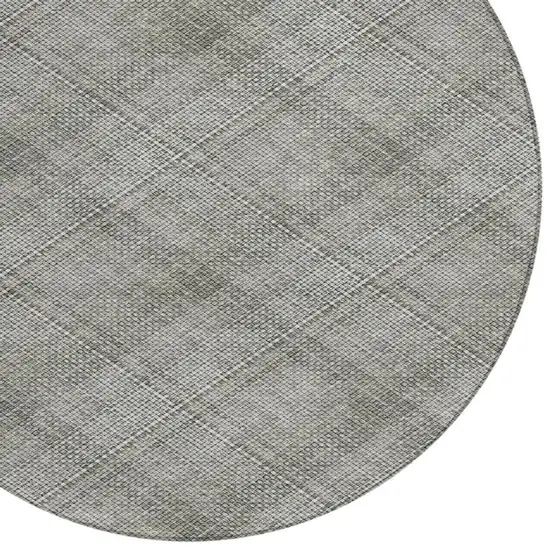 8' Silver And Gray Round Plaid Washable Indoor Outdoor Area Rug Photo 6