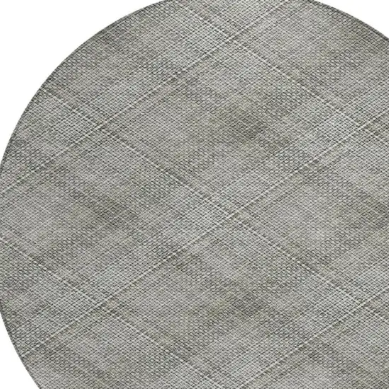 8' Silver And Gray Round Plaid Washable Indoor Outdoor Area Rug Photo 2