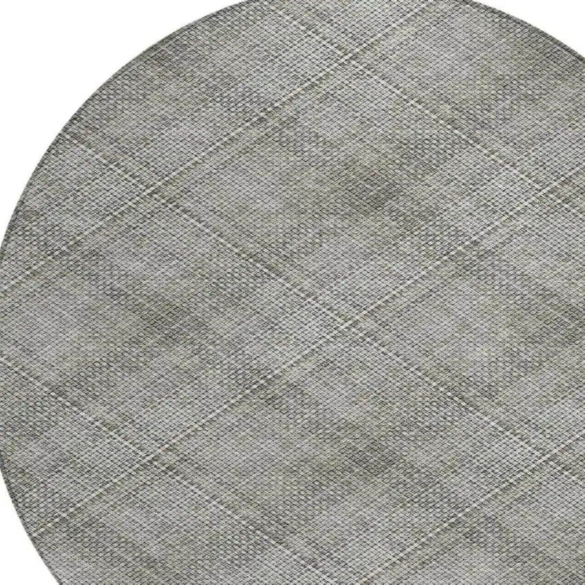 8' Silver And Gray Round Plaid Washable Indoor Outdoor Area Rug Photo 2