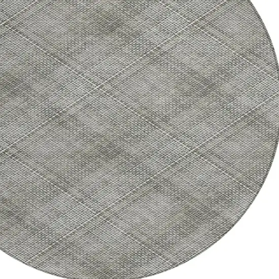 8' Silver And Gray Round Plaid Washable Indoor Outdoor Area Rug Photo 4