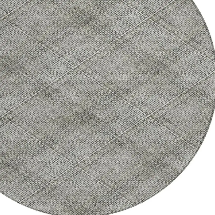 8' Silver And Gray Round Plaid Washable Indoor Outdoor Area Rug Photo 4