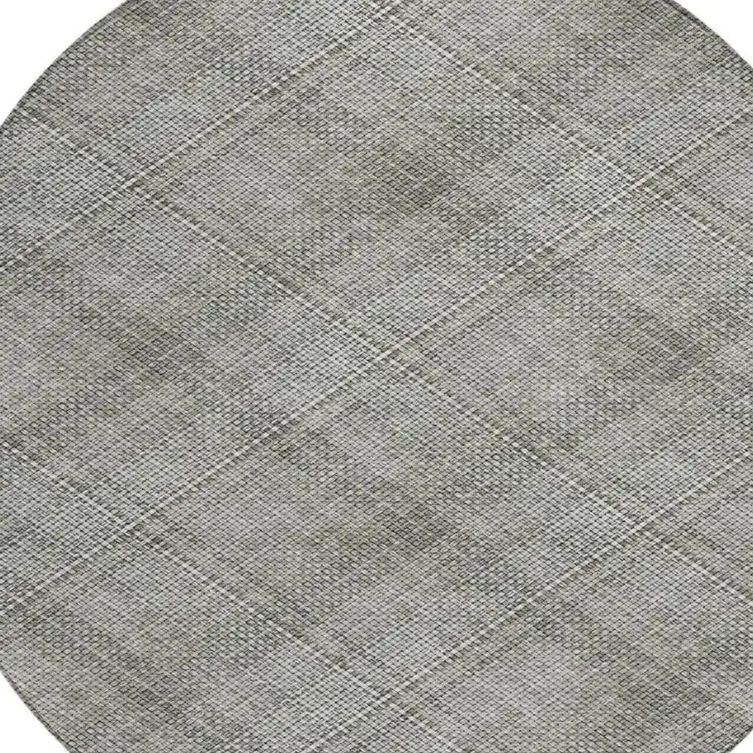 8' Silver And Gray Round Plaid Washable Indoor Outdoor Area Rug Photo 7