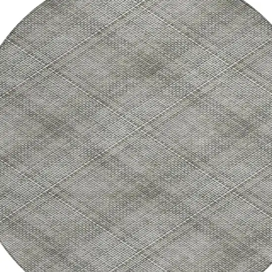8' Silver And Gray Round Plaid Washable Indoor Outdoor Area Rug Photo 7