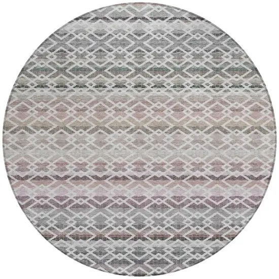 8' Silver And Gray Round Striped Washable Indoor Outdoor Area Rug Photo 4