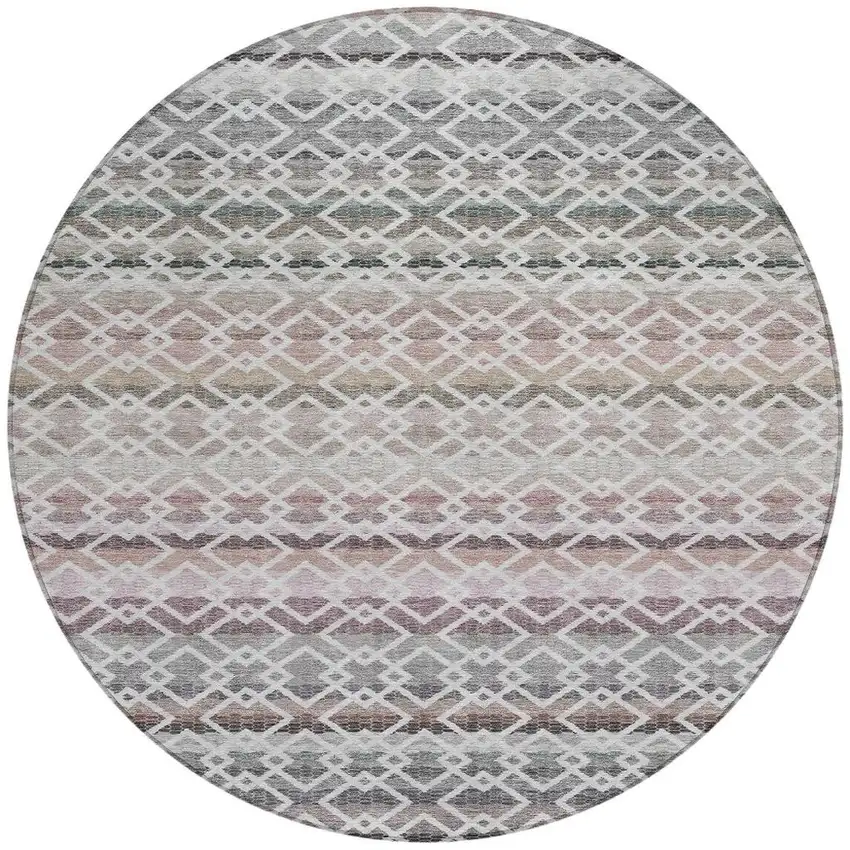 8' Silver And Gray Round Striped Washable Indoor Outdoor Area Rug Photo 4