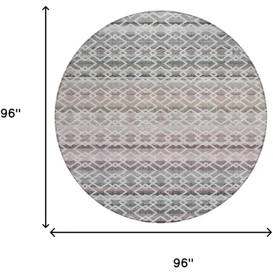 8' Silver And Gray Round Striped Washable Indoor Outdoor Area Rug Photo 7