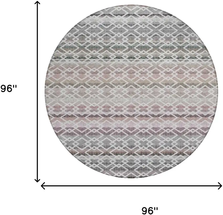 8' Silver And Gray Round Striped Washable Indoor Outdoor Area Rug Photo 7