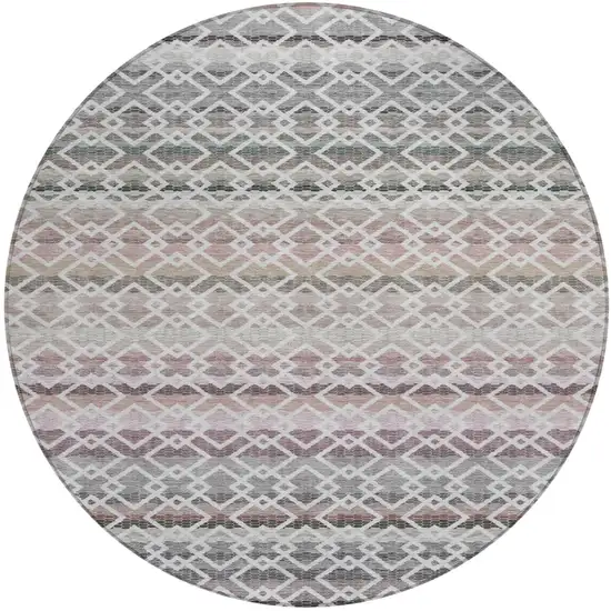 8' Silver And Gray Round Striped Washable Indoor Outdoor Area Rug Photo 2