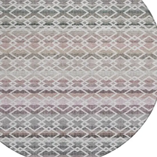 8' Silver And Gray Round Striped Washable Indoor Outdoor Area Rug Photo 3