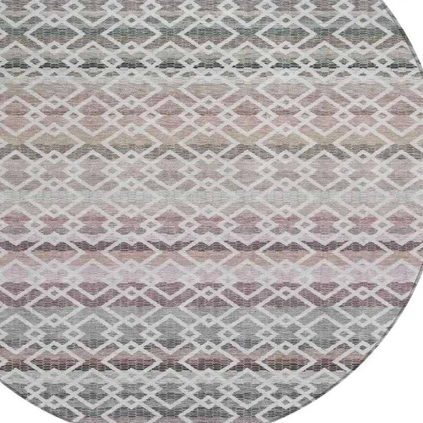 8' Silver And Gray Round Striped Washable Indoor Outdoor Area Rug Photo 3
