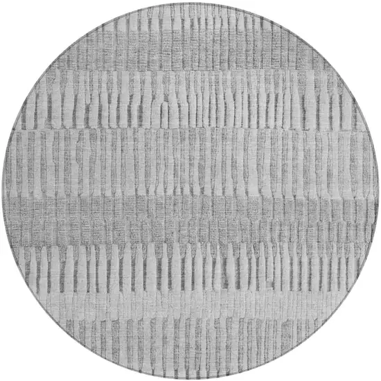 8' Silver And Gray Round Striped Washable Indoor Outdoor Area Rug Photo 2