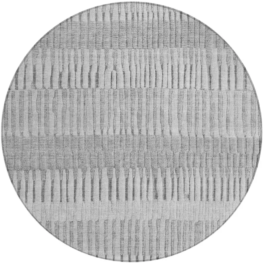 8' Silver And Gray Round Striped Washable Indoor Outdoor Area Rug Photo 2