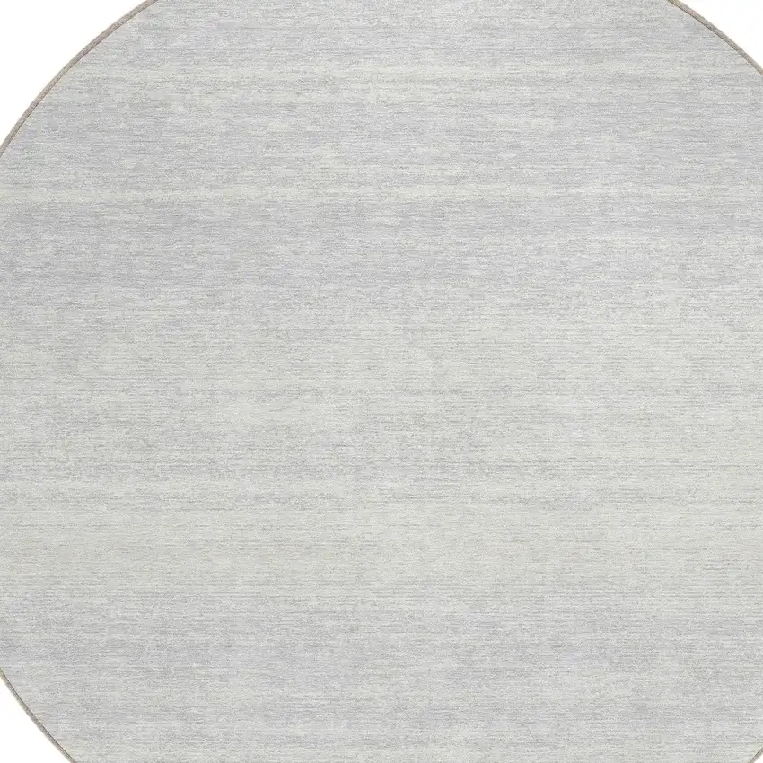 8' Silver And Gray Round Striped Washable Indoor Outdoor Area Rug Photo 4