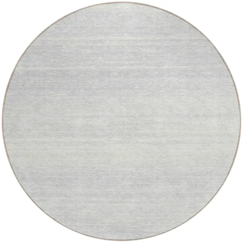 8' Silver And Gray Round Striped Washable Indoor Outdoor Area Rug Photo 2