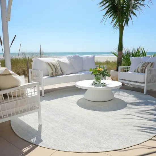 8' Silver And Gray Round Striped Washable Indoor Outdoor Area Rug Photo 6