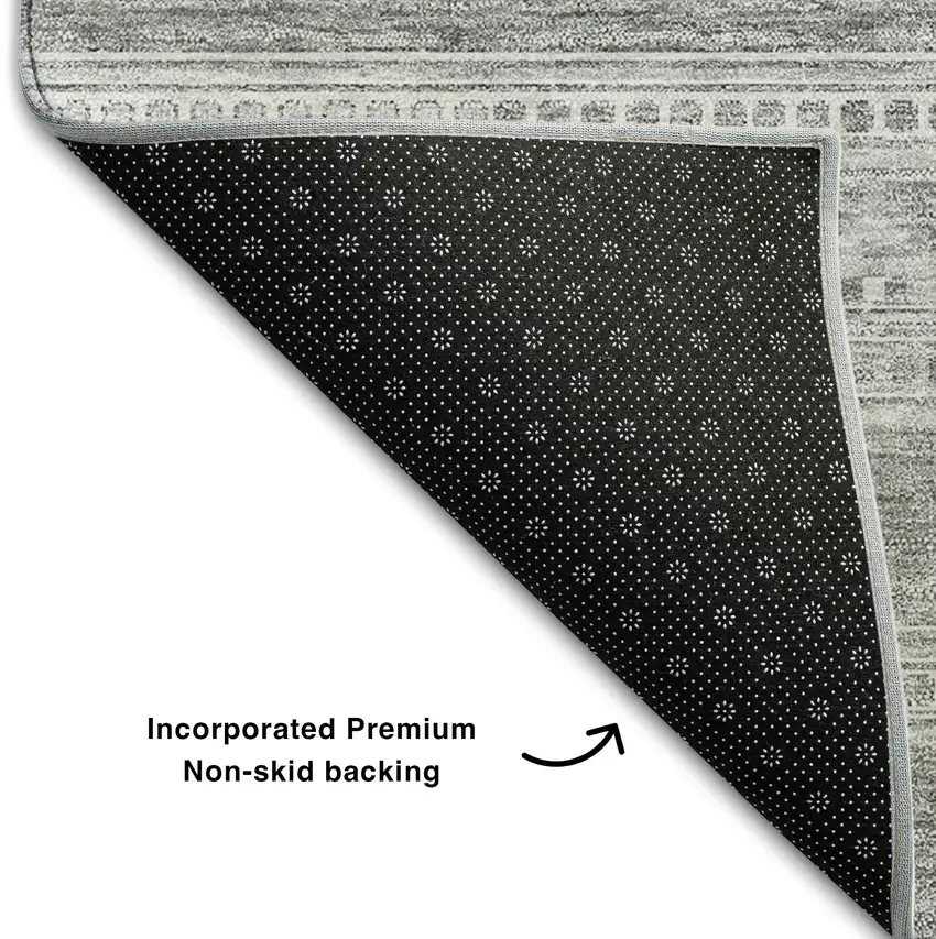 8' Silver And Gray Southwestern Washable Round Rug With UV Protection Photo 7