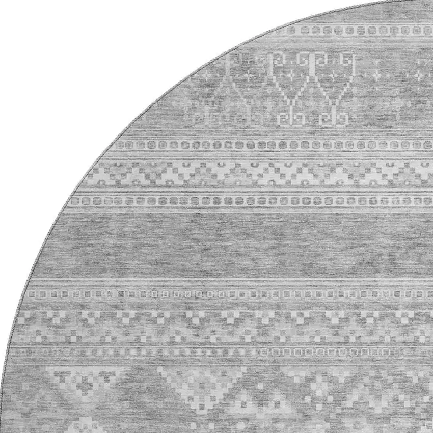 8' Silver And Gray Southwestern Washable Round Rug With UV Protection Photo 3