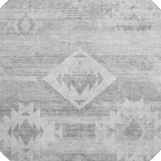 8' Silver And Gray Southwestern Washable Round Rug With UV Protection Photo 3