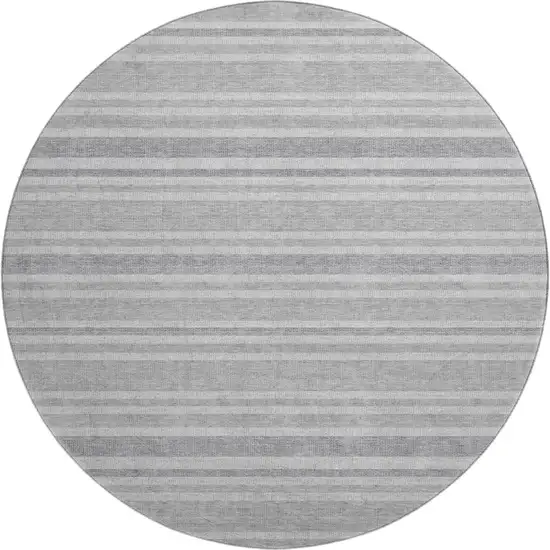 8' Silver And Gray Striped Washable Round Rug With UV Protection Photo 1