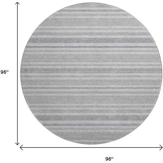 8' Silver And Gray Striped Washable Round Rug With UV Protection Photo 9