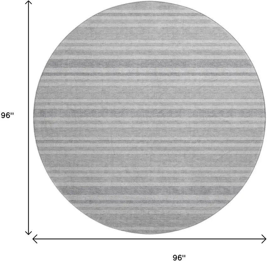 8' Silver And Gray Striped Washable Round Rug With UV Protection Photo 9