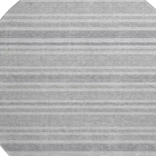 8' Silver And Gray Striped Washable Round Rug With UV Protection Photo 3