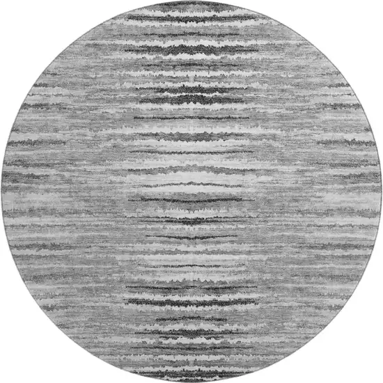 8' Silver And Gray Striped Washable Round Rug With UV Protection Photo 1