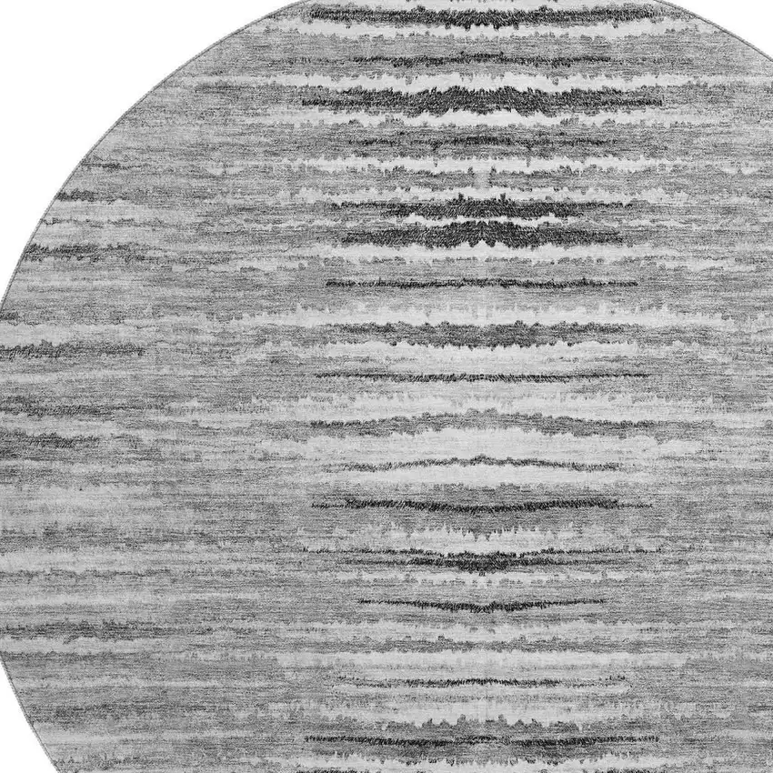8' Silver And Gray Striped Washable Round Rug With UV Protection Photo 3