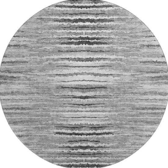8' Silver And Gray Striped Washable Round Rug With UV Protection Photo 4