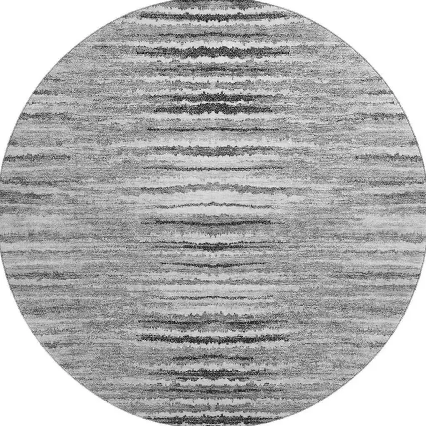 8' Silver And Gray Striped Washable Round Rug With UV Protection Photo 4