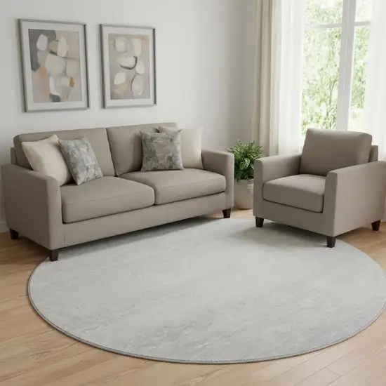 8' Silver And Gray Striped Washable Round Rug With UV Protection Photo 1